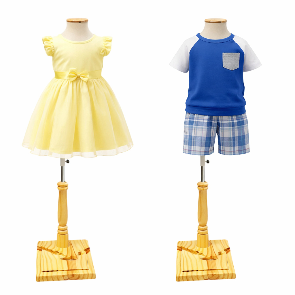Busto Manequim Infantil Meia Perna decoração Vitrine Expositor Forrado Kids Pedestal Madeira