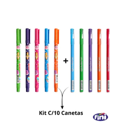 Kit Caneta Fini Gel 0,6mm e Esferográfica 0,7mm Colorida Escrita Suave Macia Ideal Escola Escritório Estudo