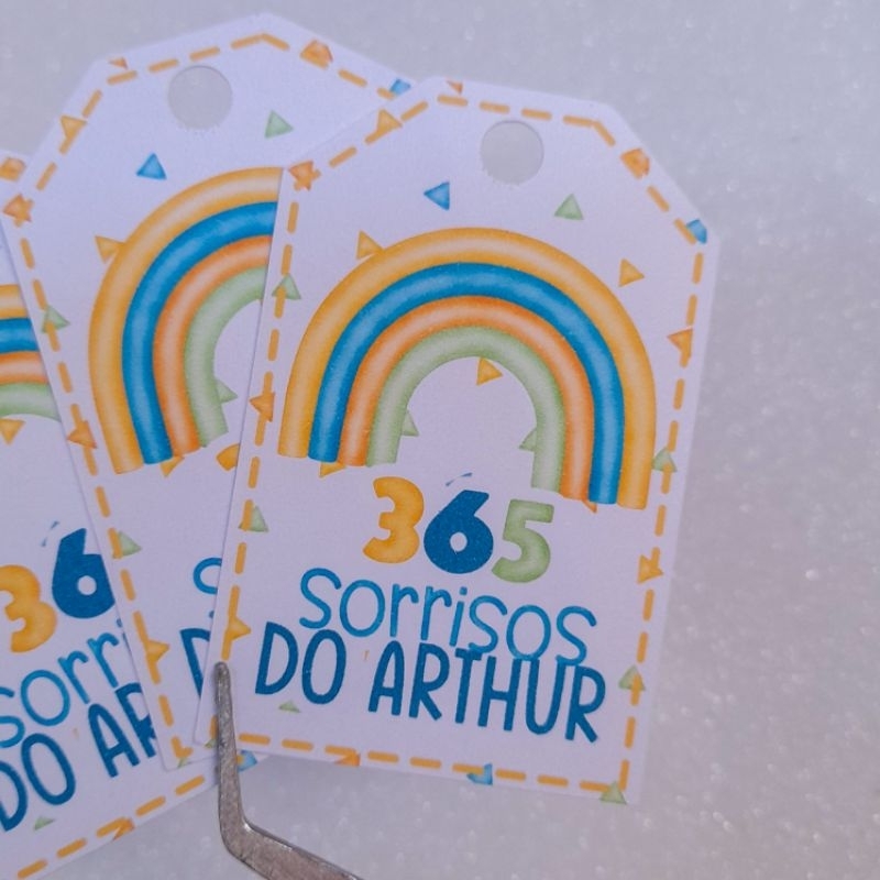 Tags Personalizada 365 SORRISOS AZUL MENINO/ Aniversário/ Lembrancinhas de Festa e Sacolinhas