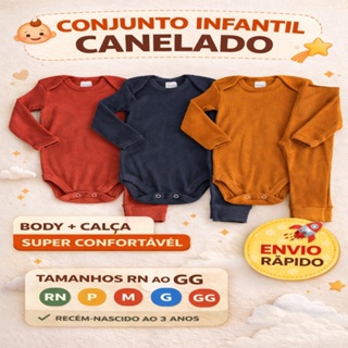 kit 3 Conjuntos Body + Calça Bebê,Macia e confortável 100% Algodão. em Oferta na Shopee