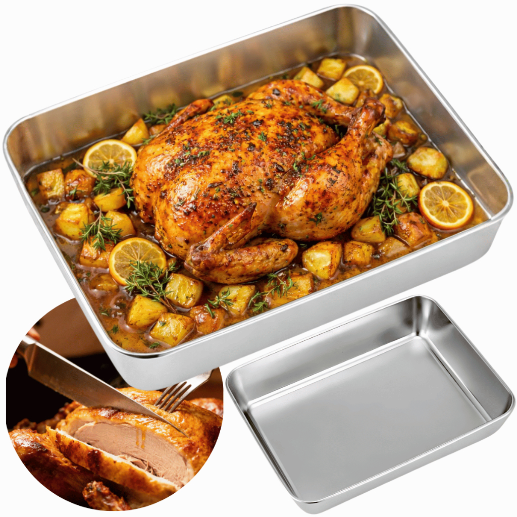 Bandeja Lisa Assadeira Alta Retangular Inox Forno 35cm Funda Assar Forno Baixela Resistente Vitrine