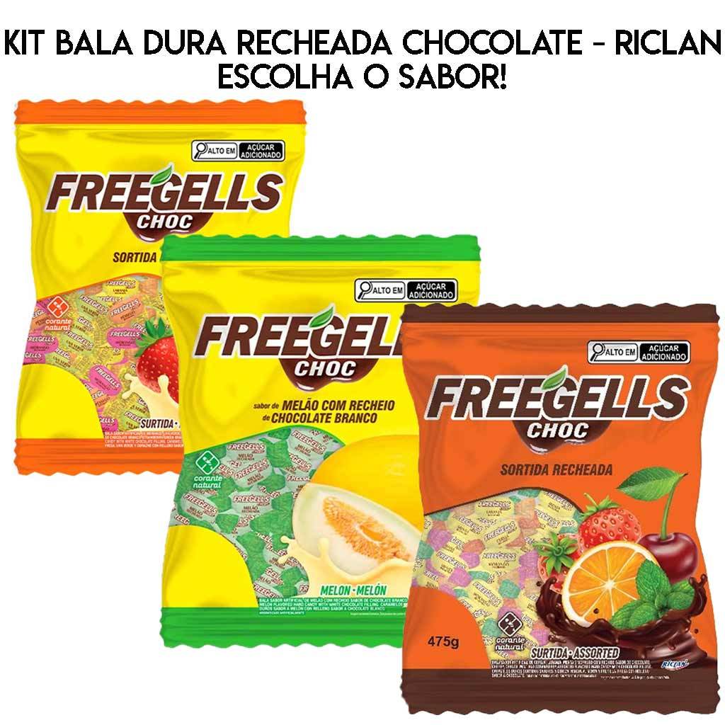 Kit Bala Dura Recheada Chocolate Branco e Chocolate Sortida - Riclan