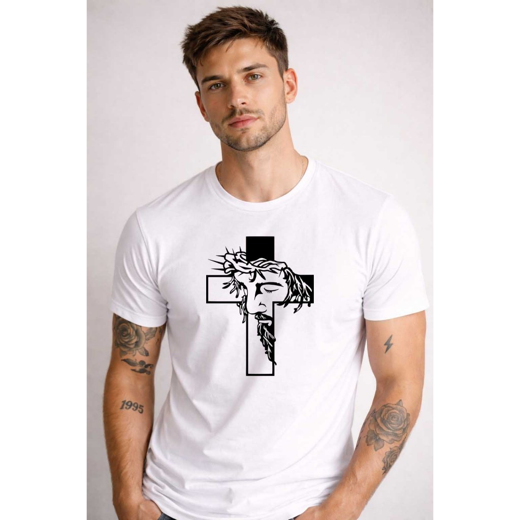 Camiseta Masculina Camisa Unissex Algodão Estampada Religioso Leve Macia Confortável Crus Jesus