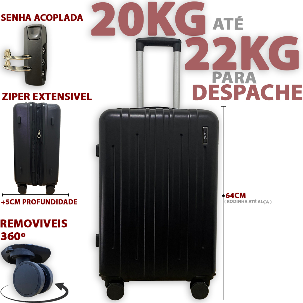 Mala De Viagem 20kg -23Kg ABS Despachar Mala Media 20Kilos - 23 Kilos Com Roda 360 E Senha Promoção