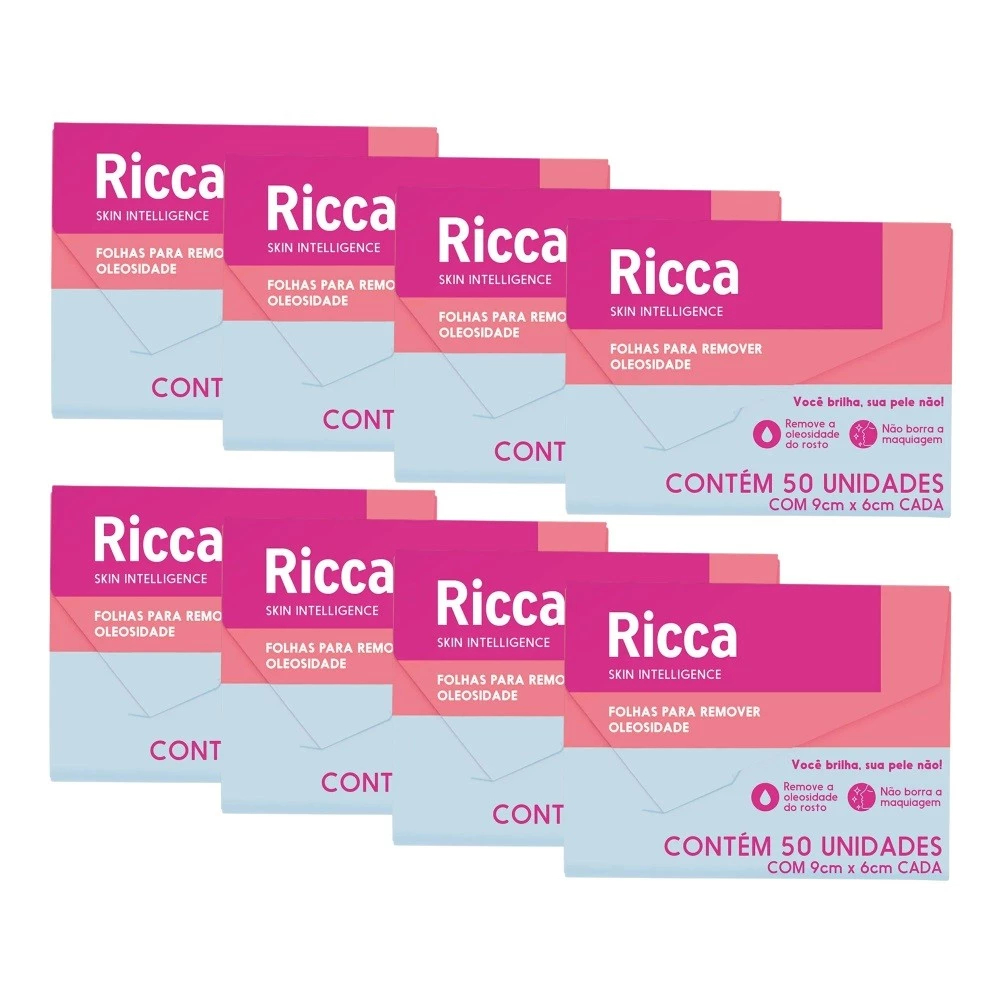 Lenço Removedor Kit 400 unidades Oleosidade Maquiagem Ricca (8x50folhas)