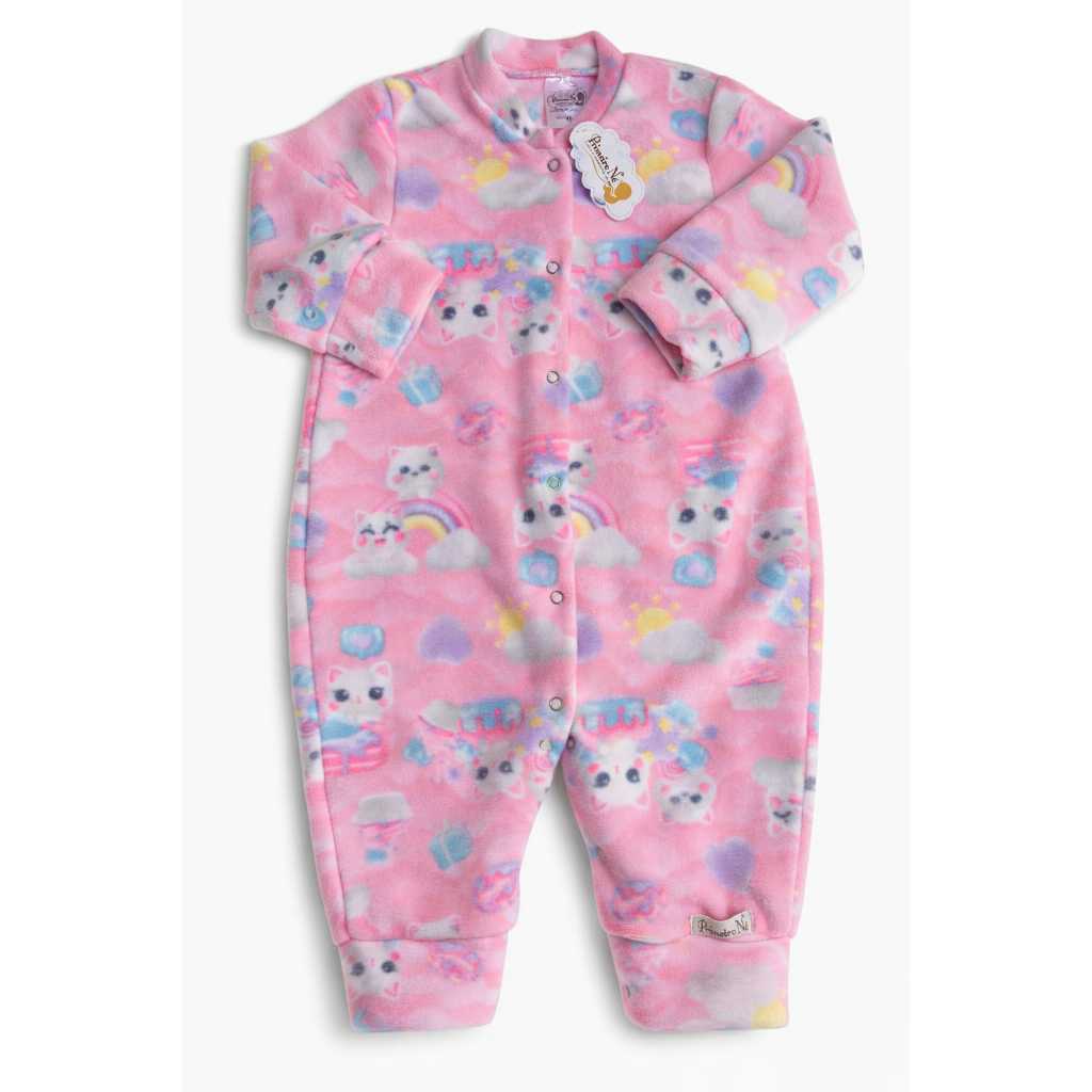MACACÃO BEBÊ MICROSOFT QUENTINHO ESTAMPADO FEMININO, INVERNO CONFORTÁVEL  RN AO 3