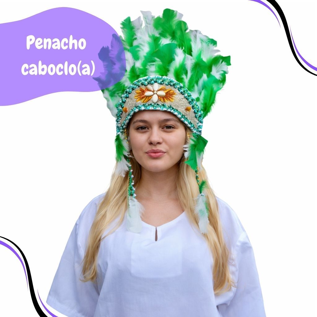 Cocar Penacho Caboclo Umbanda Candomblé Branco e Verde Artesanal