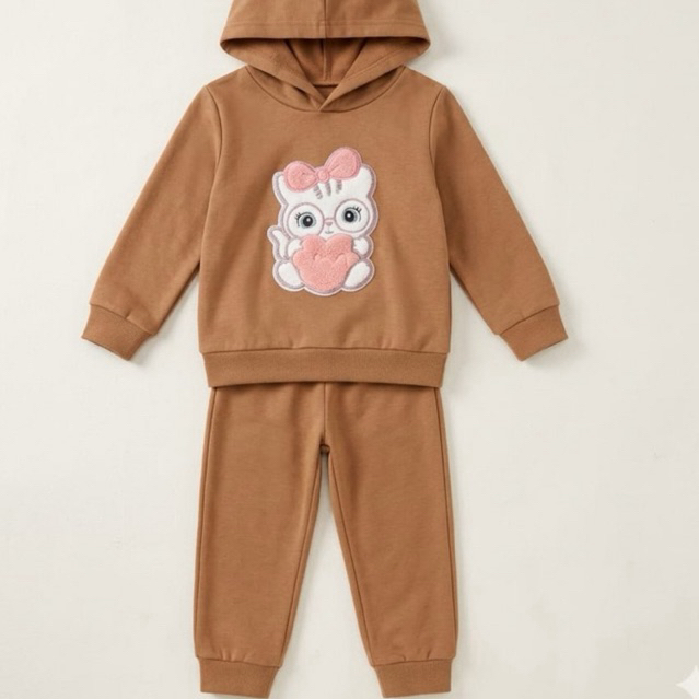 conjunto moleton  flanelado infantil para as meninas , disenho gatinho 3D , tamanhos 4,6,8,10,12