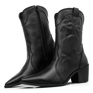 Bota Botinha Feminina Texana Country Detalhada Cano Médio Confortável Elegante Estiloso Moda Inverno
