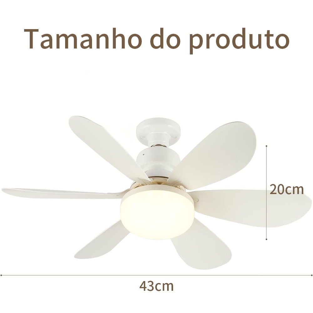 Ventilador de Teto Lâmpada Soquete Luz Led Ajustável Controle Remoto Ventilador Hélices 6 Pás