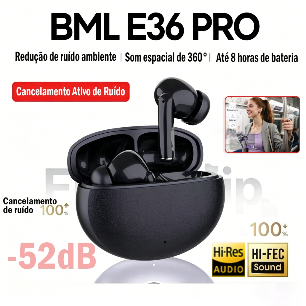E36PRO TWS Fone Bluetooth 5.4Estéreo HIFI Cancelamento Ruído Carregamento Rápido Novo 2026 Original Fone Sem Fio