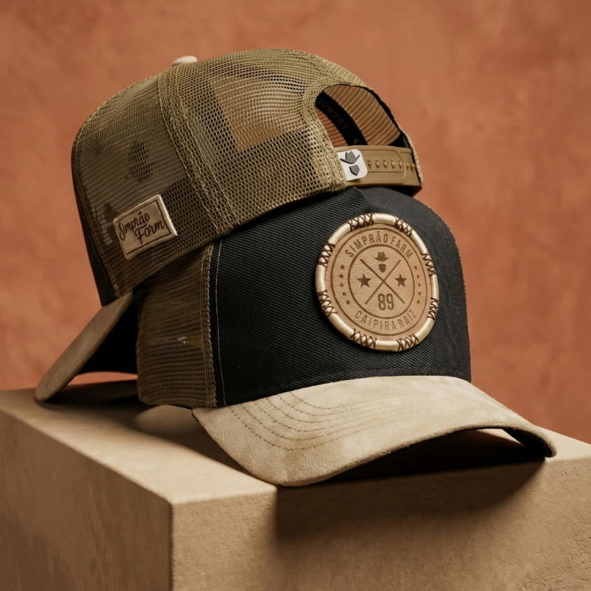 Boné Country Simprão Farm Original Trucker Telinha Caipira Raiz Aba Curva Em Camurça Redinha Ajustavel Premium