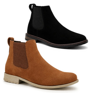 Kit com 2 Botas Chelsea Masculinas Couro Camurça Natural Design Moderno