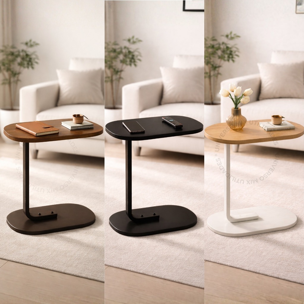 Mesa De Apoio Lateral Para Sofá Cama Notebook Portatil – Base de Ferro e MDF