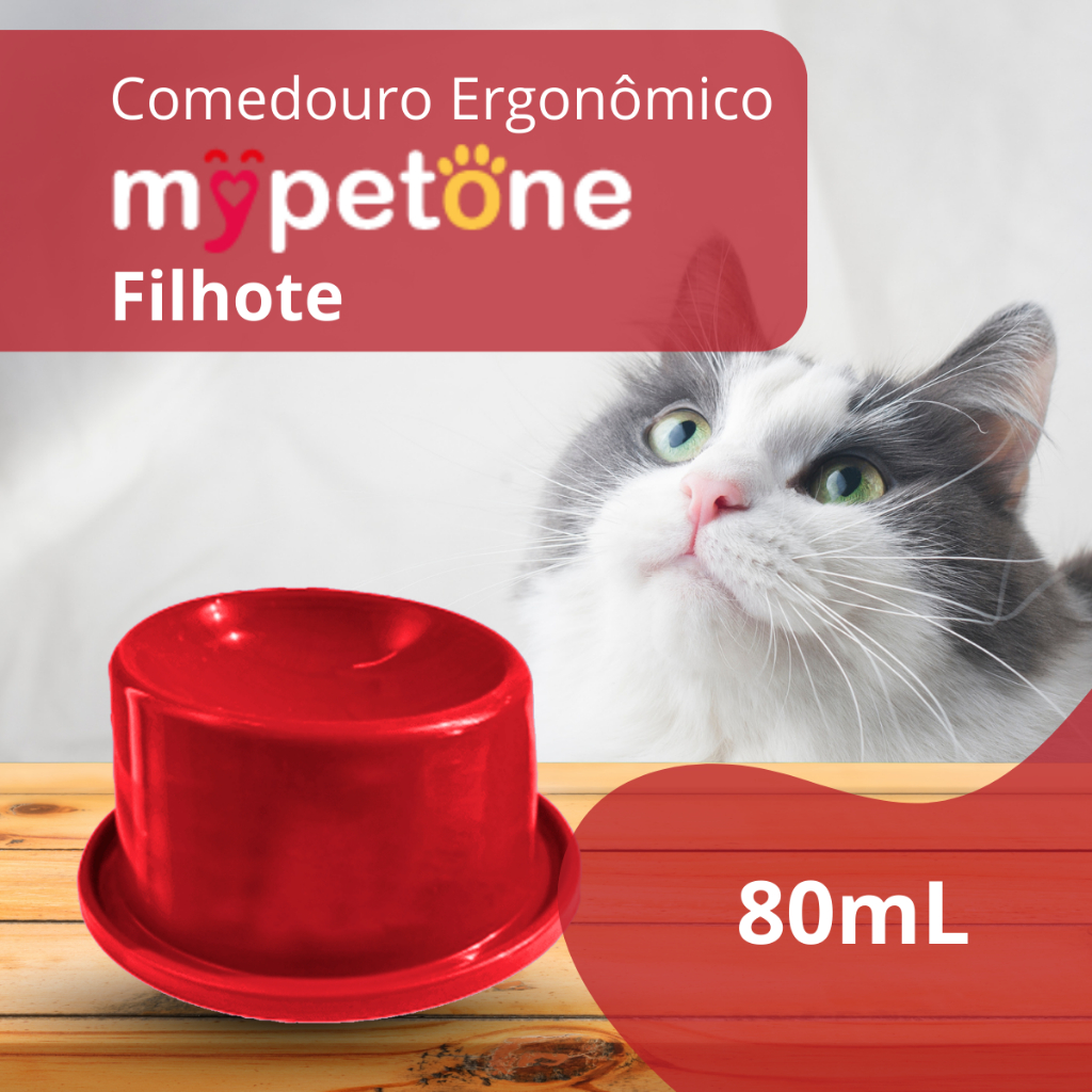 Comedouro Gato Filhote Ergonômico 80ml Mypetone Vermelho
