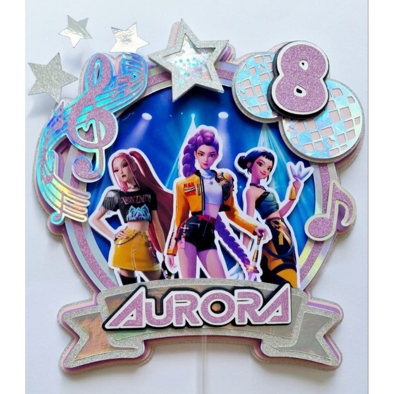 Topo de Bolo 3D Luxo Guerreiras do K-pop Demon Hunters Huntrix Personalizado