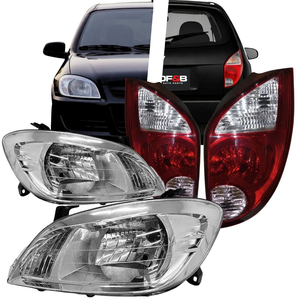 Kit Farol Cromado + Lanterna Bicolor Celta 2007 2008 2009 2010 2011 2012 2013 2014 15 16 17 até 19