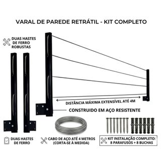 Varal De Parede Retrátil Em Aço Dobrável, Articulado, Cabo De Aço Encapado ENVIO IMEDIATO em Oferta na Shopee
