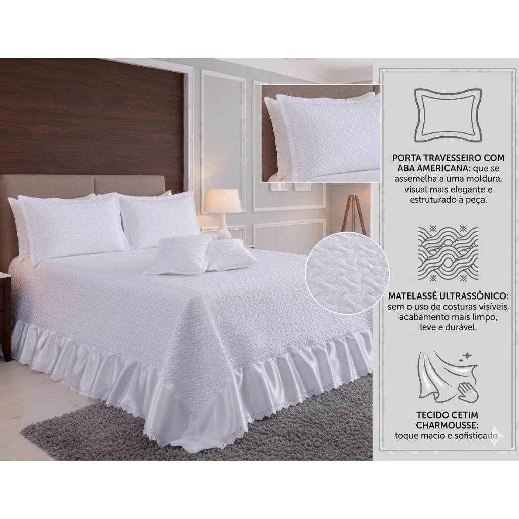 KIT Cobre Leito Colcha Athena Queen Luxo Premium Matelado Ultrassônico - 05 Peças