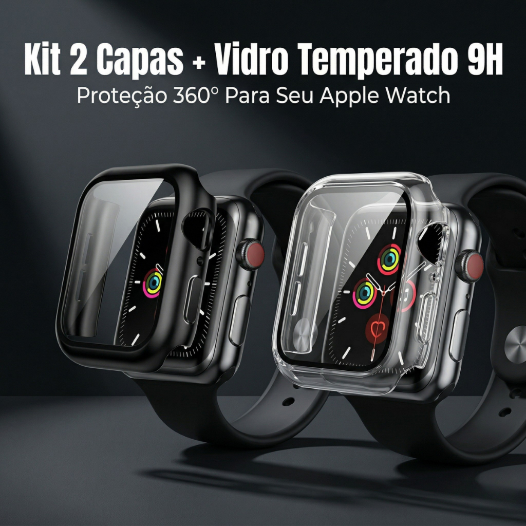 KIT com 2 Cases, Capa, Bumper de Proteção para Apple Watch todas as séries, Proteção smartwatch 360º
