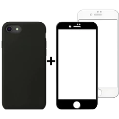 Kit Capinha Preta e Película Transparente para Iphone 7, Iphone 8 e Iphone SE Case Fechada nas Laterais de Silicone