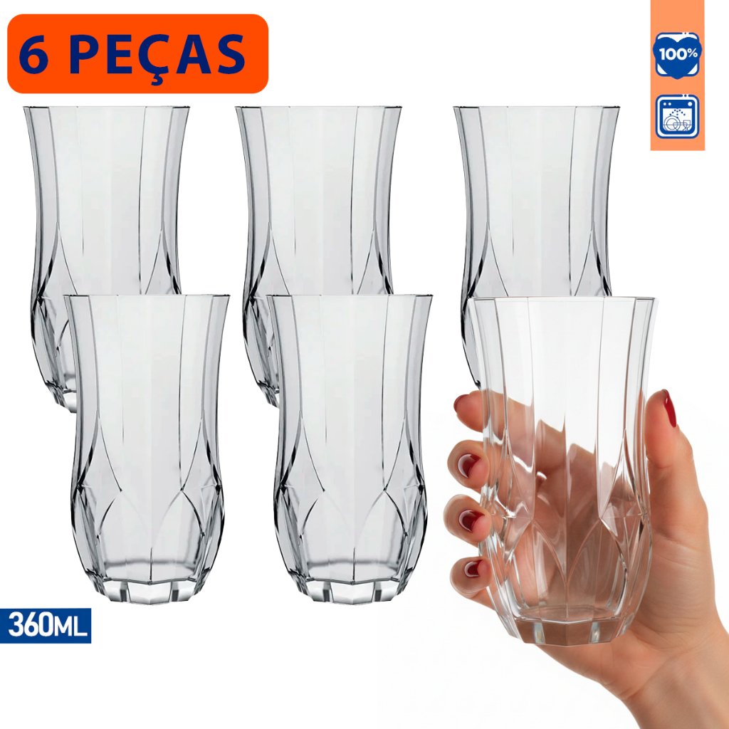Conjunto 6 Copos 360ml REFINADO Opera Long Drink 360ml Nadir Figueiredo jogo de copo de vidro