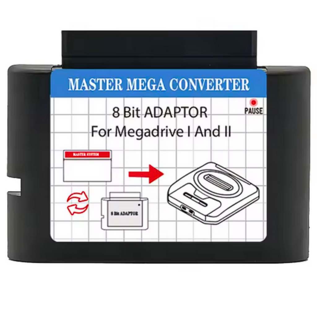 Adaptador p/jogar Master System no Mega Drive MS 8 Bit Converter, Master Mega Converter+ tecla pause