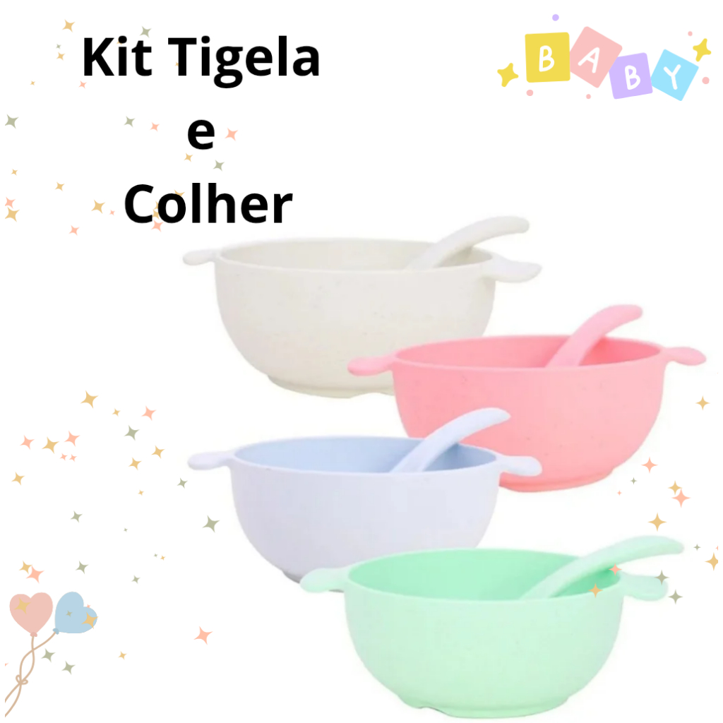 kit Tigela Bowl + Colher Refeição Infantil Bebê Criança Plástico Ecológico