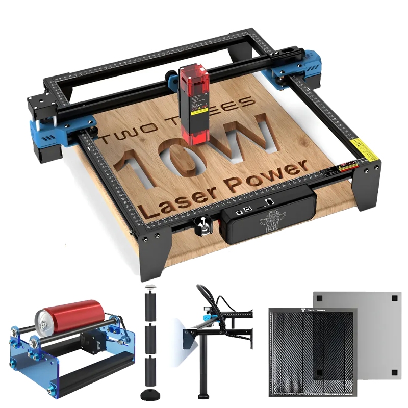 Twotrees TTS-10 Pro 10W Máquina De Gravação A Laser + Eixo Rotativo + Pés + Placa 400*400