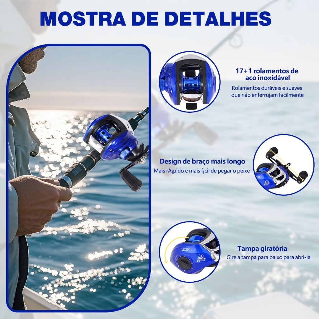 Kit Pesca Esportiva Completo: Vara 1,65m + Carretilha 17+1 Rolamentos Drag 8kg + Linha Multifilamento 100m + Bolsa · foto 2