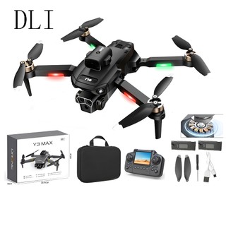 DLI Mini Drone Y3 Max com Tela Câmera Dupla Motor Brushless Evita Obstáculos 1 Baterias