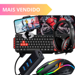 Kit Gamer Completo Celular com Headset, Teclado, Mouse e Hub USB | Tipo C ou V8