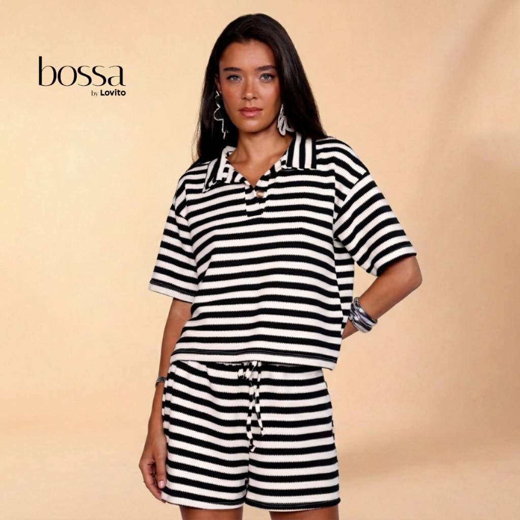 Lovito Bossa Conjunto Polo e Shorts Listrado Basico Moda Feminina SHB1213BRL1243
