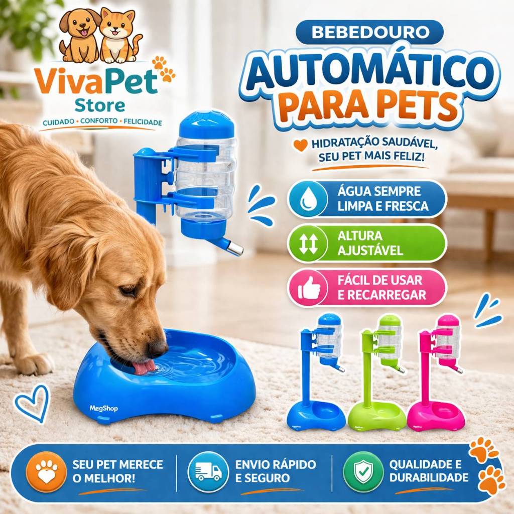 Bebedouro Automático com Comedouro para Cães e Gatos | Garrafa com Bico Bilha Anti Vazamento