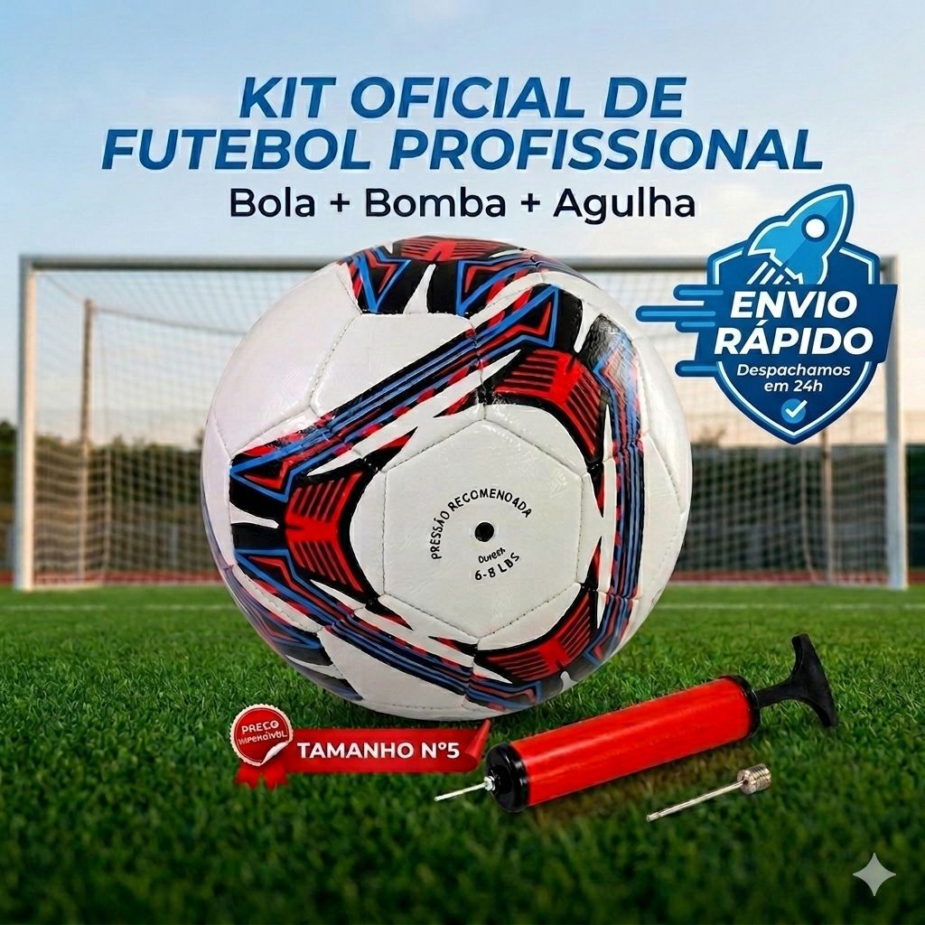 Kit Bola de Futebol + Bomba de Ar Resistente: Ideal para Treino e Lazer em Campo ou Quadra. Envio Rápido! Diversas Cores