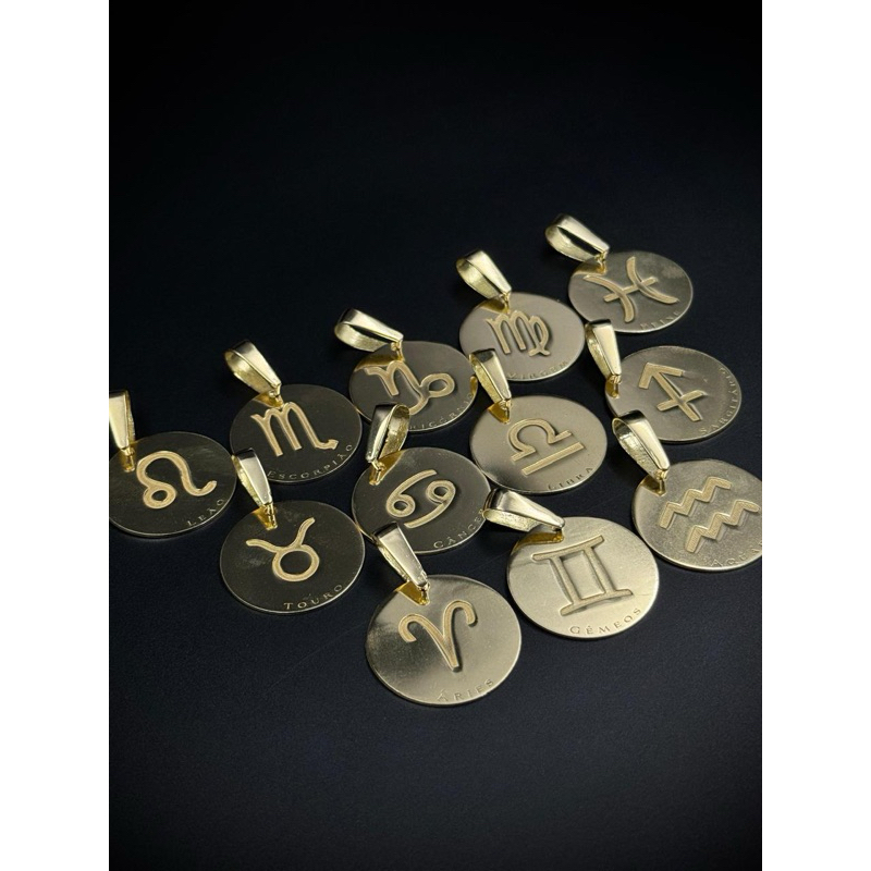 Pingente Medalha Signo Moeda Antiga Premium | Não Escurece | Alta Durabilidade | Pingente Dourado Zodíaco