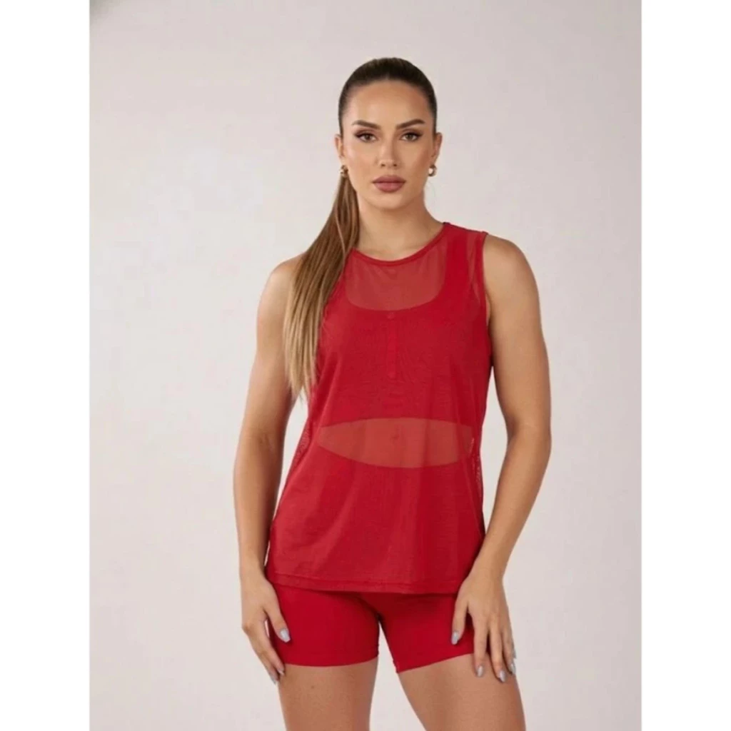 Camiseta Feminina Transparente De Tule Manga Curta Camiseta Academia Treino Fitness Musculação — imagem 1