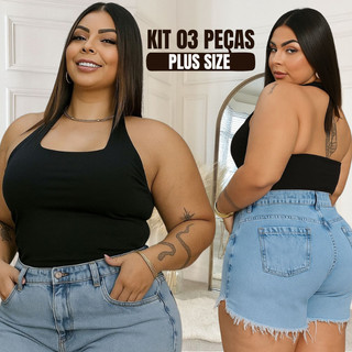 Kit 3 Blusa plus size cropped decote quadrado regata alcinha verao t-shirt frente unica cropped top moda plus size