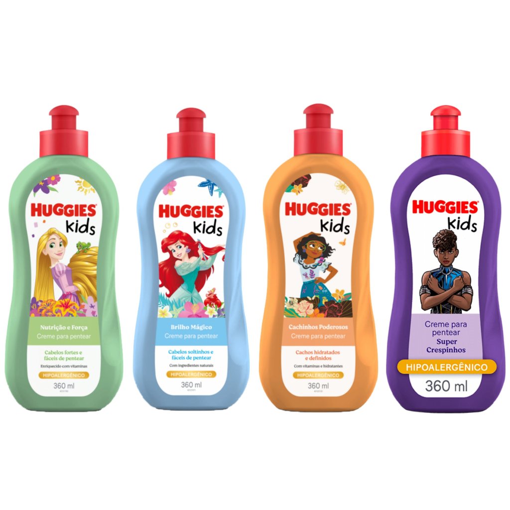 Creme Pentear Infantil Huggies Kids 360ml Hidratação Definição Nutrição Cabelos Lisos Cachos Crespos