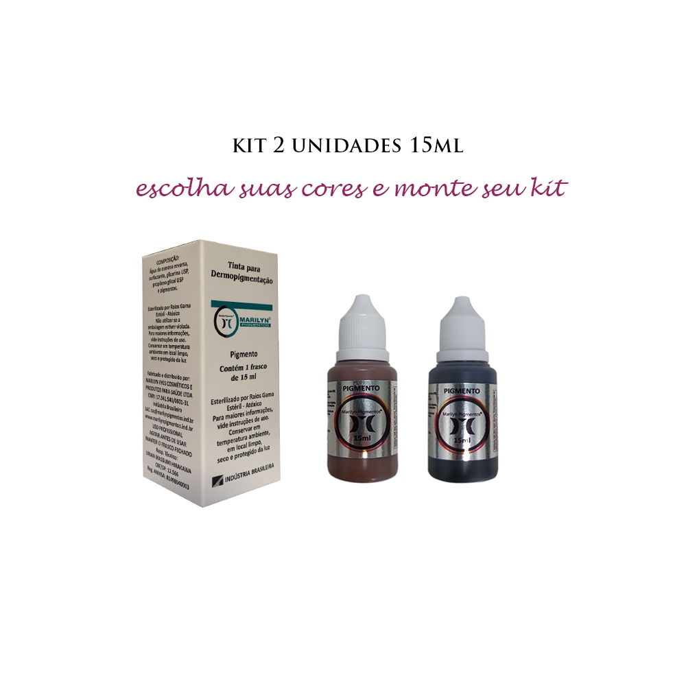 Pigmentos Marilyn kit 2 unidades 15ml Micropigmentação Tebori sobrancelha lábios pele