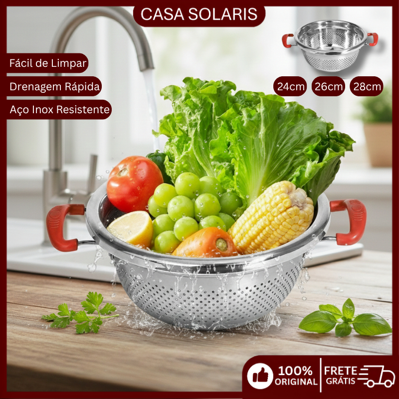 Escorredor de Alimentos Inox Cesto para Lavar Frutas e Verduras 24/26/28cm em Oferta na Shopee