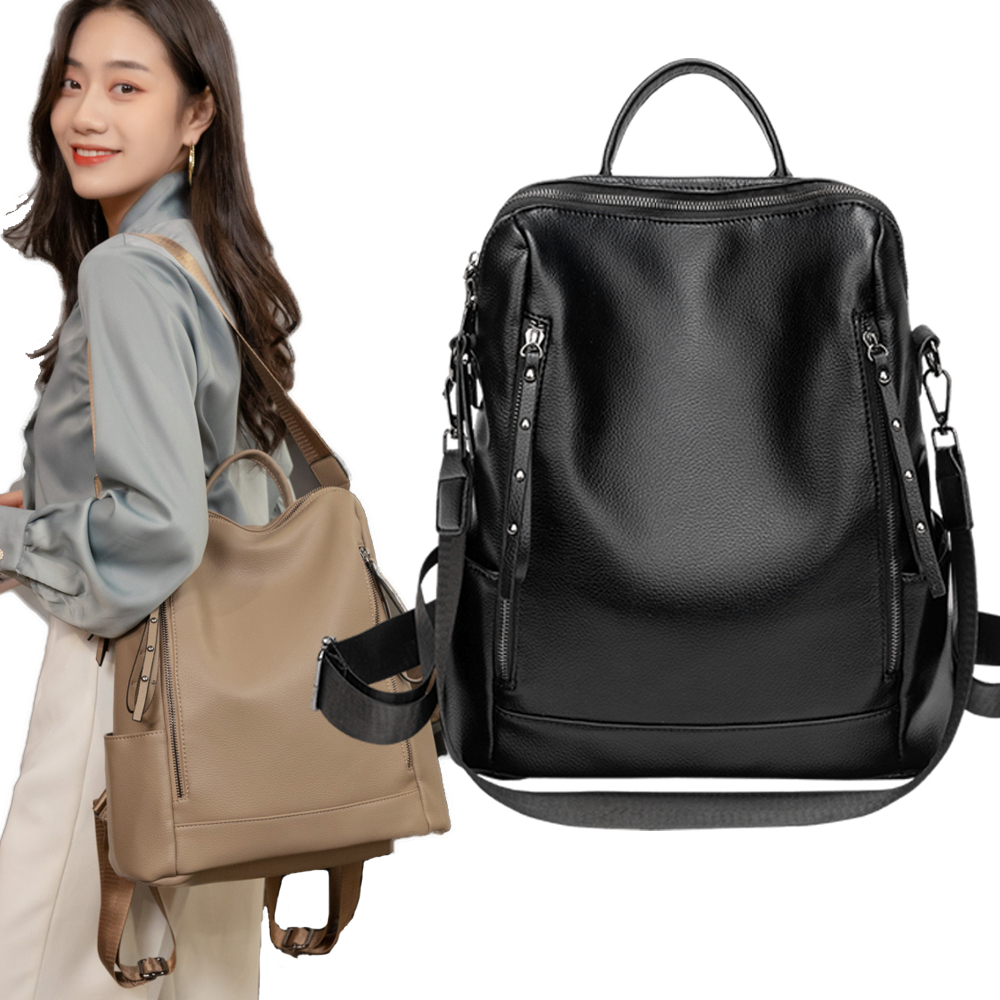 ShinyDiary Preto Mochila Feminina de Couro PU Premium, Média Impermeável Bolsa, Desmontável Alça