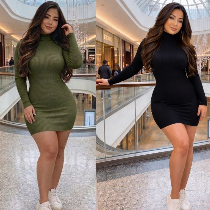 Vestido Tubinho Femenino Manga Longa Anarruga