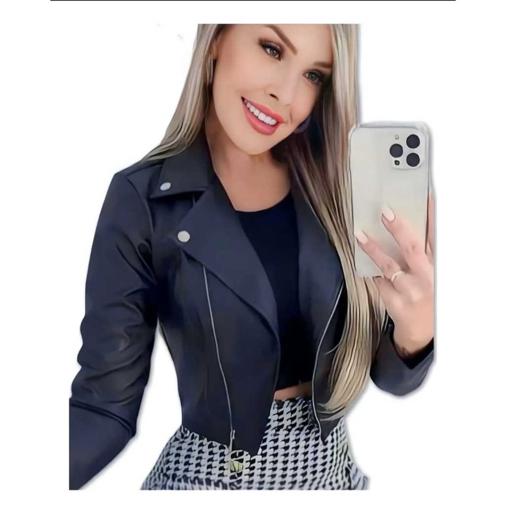 Jaqueta Feminina com Zíper Frontal em Oferta na Shopee