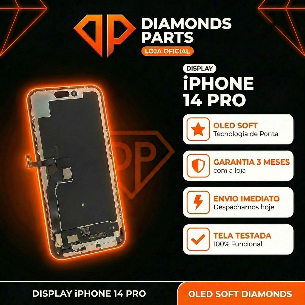 TELA DISPLAY FRONTAL IPHONE 14 PRO OLED SOFT DIAMONDS ORIGINAL