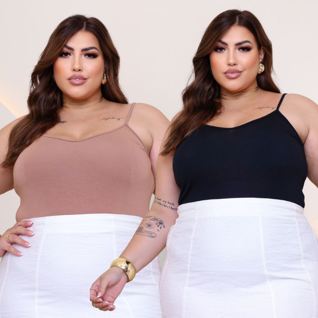 Kit 2 Regata Com Alças Finas Com Feminina Tecido Viscolycra Sammy Plus Size Envio Imediato