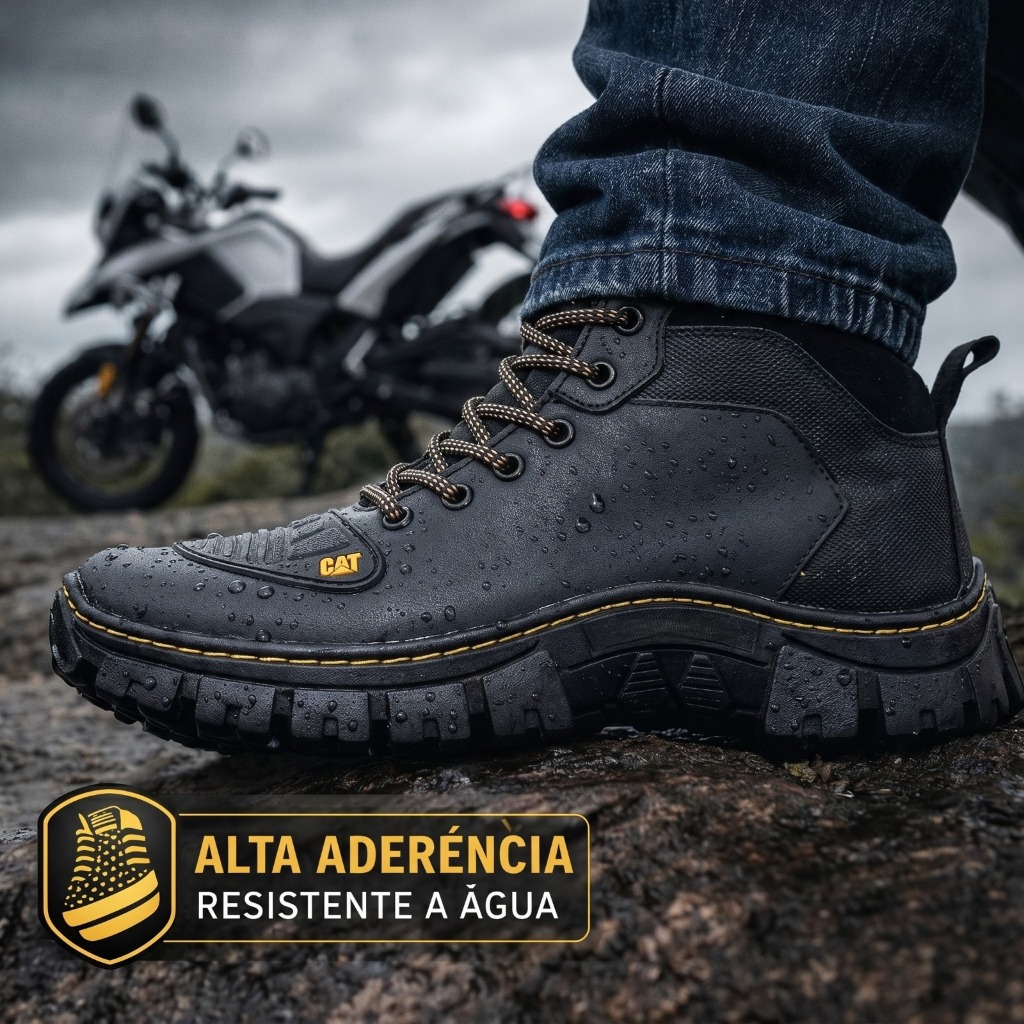 Bota Coturno Masculina CAT Preto Palmilha Borracha Alta Densidade Promoção Couro Sintético 38 ao 46