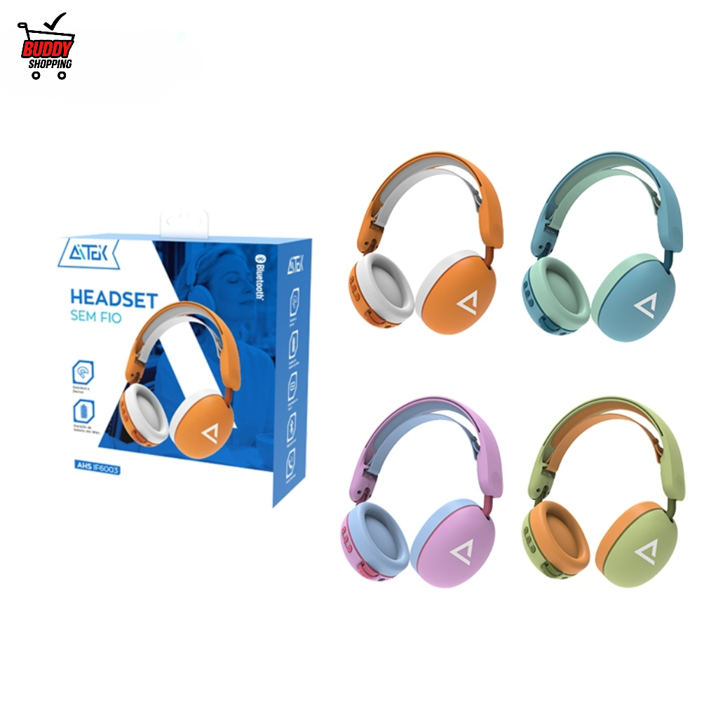 Headset Infantil Sem Fio Bluetooth 6.0 Fone Ouvido Crianças 18h Bateria USB-C Aitek AHS-F6003
