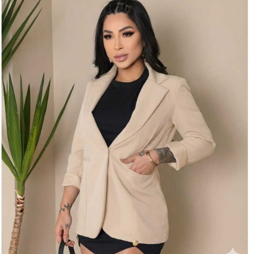 Blazer Max Com Forro Entretelado C/. Ombreiras Con botão encabada feminina Na Tecido Alfaiataria