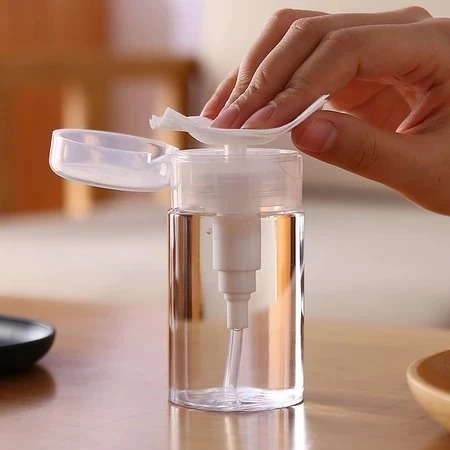 Ahania Porta Acetona 120ml Frasco Transparente - Pump Push Down Recarregável e Reutilizável